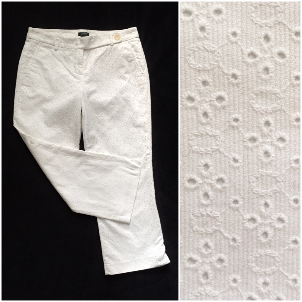 J. Crew White Eyelet Low Fit Capris
